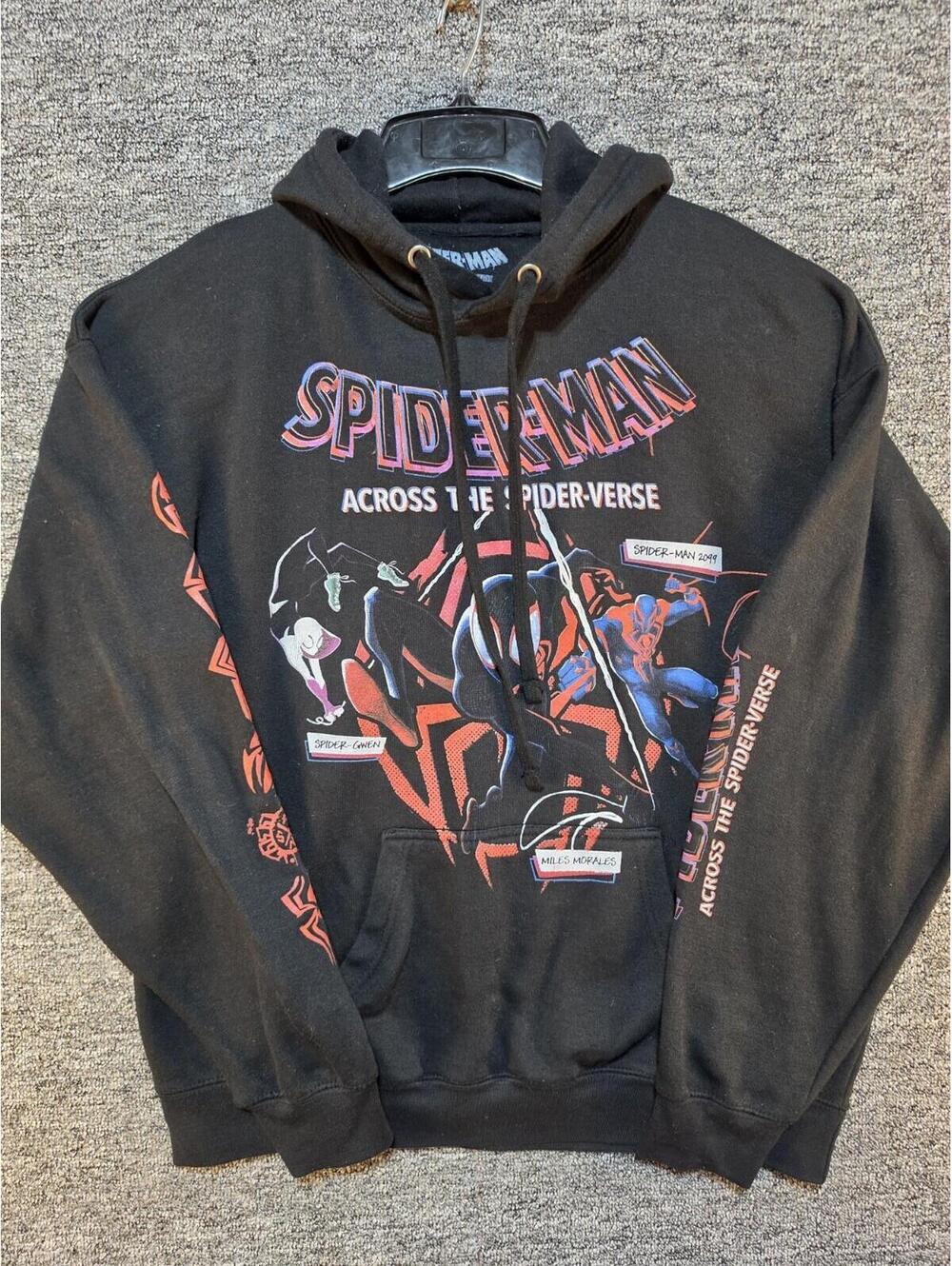 Marvel Spider-Man Black Graphic Hooded Fleece Pullover Hoodie w/ Pockets Men's L